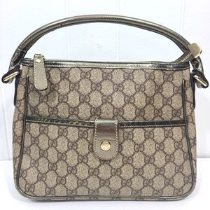 Gucci Joy Monogram Supreme GG Patent Leather Signature Front Snap Pocket Handbag